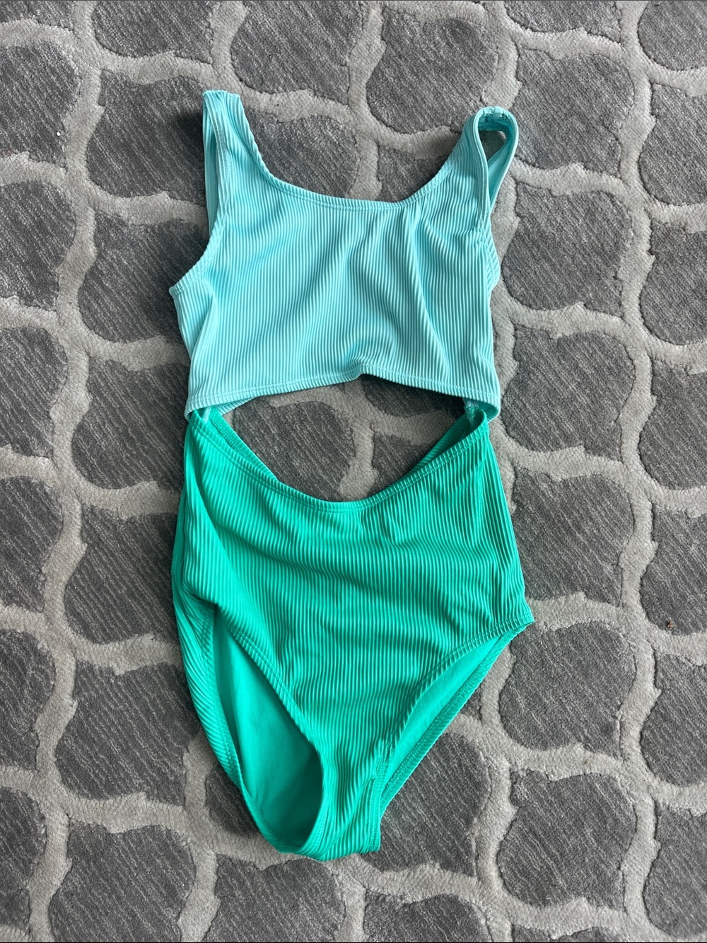 Marshalls Two-Tone Aqua Teal Ribbed Girls One-Piece Swimsuit